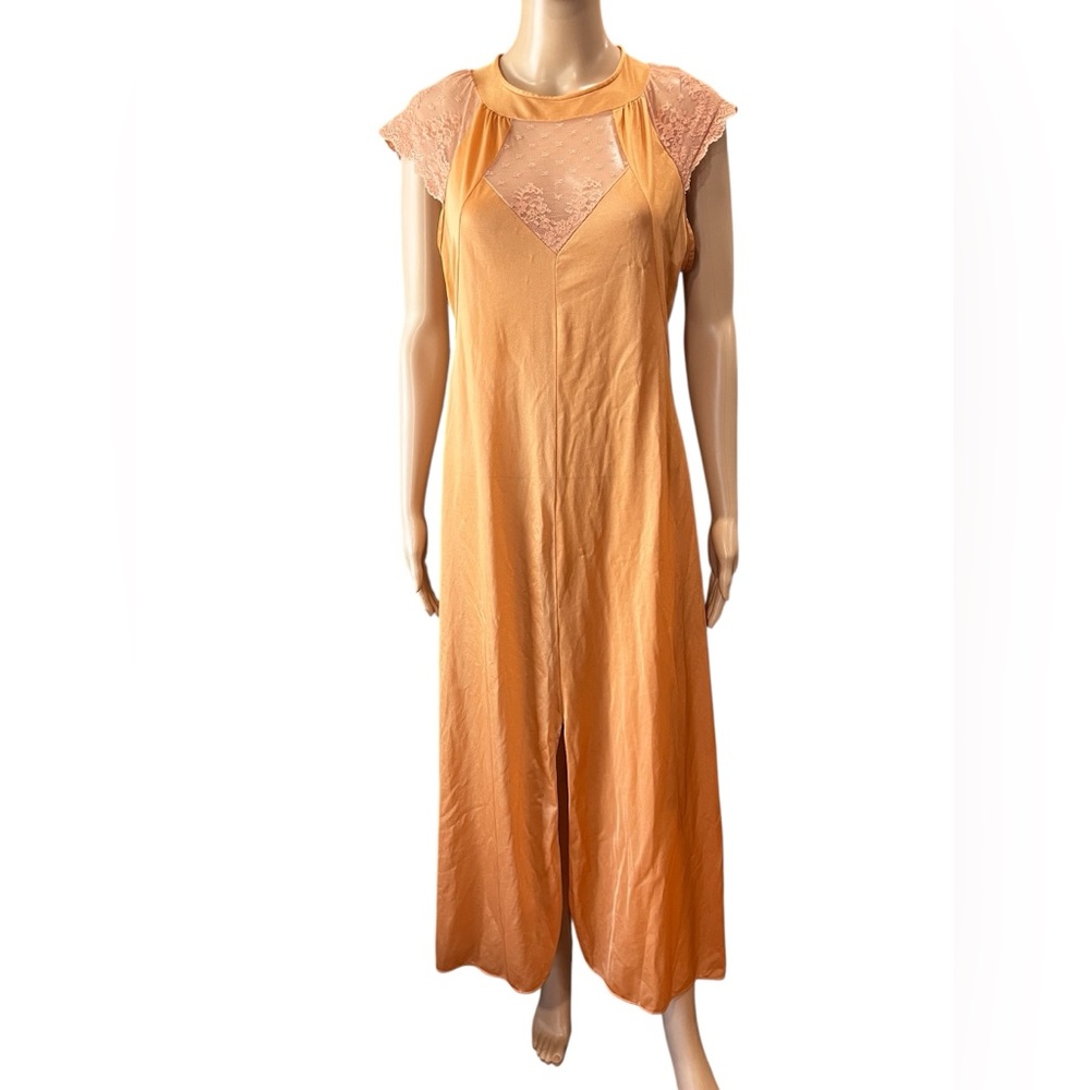 Hollywood glam vintage apricot bias cut nightgown 70s does 30s maxi dress-M